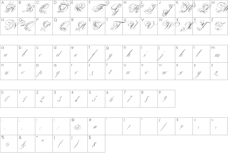 RoyalClassic xPDF font character map preview