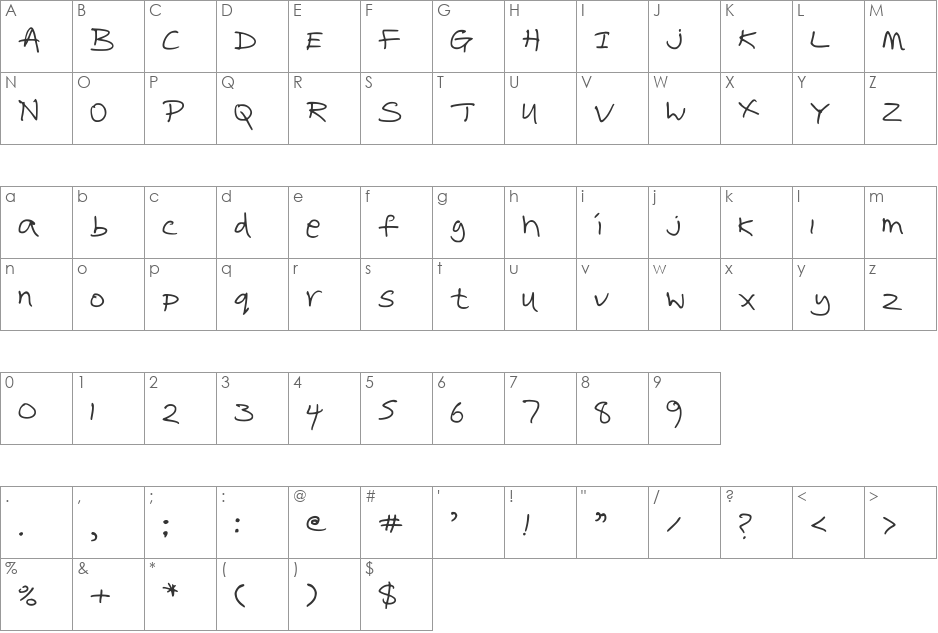 RoyBlimp font character map preview