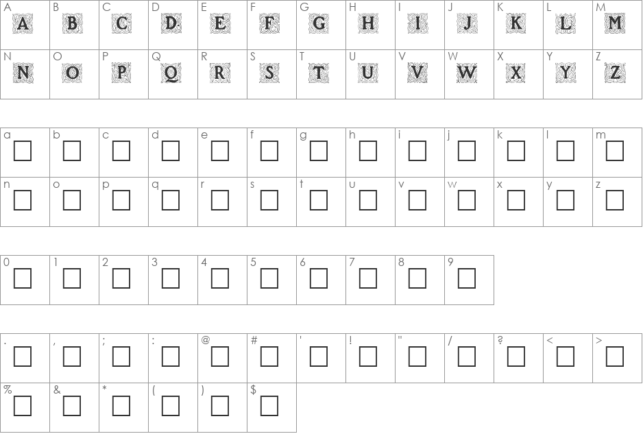 ROYCROFT INITIALS font character map preview