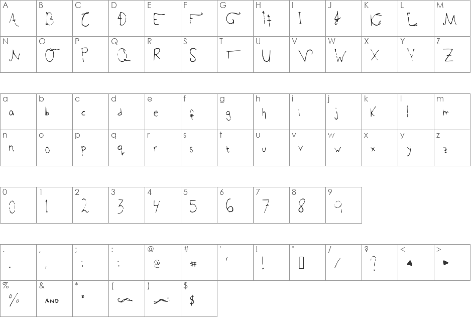 RRTheFallen font character map preview