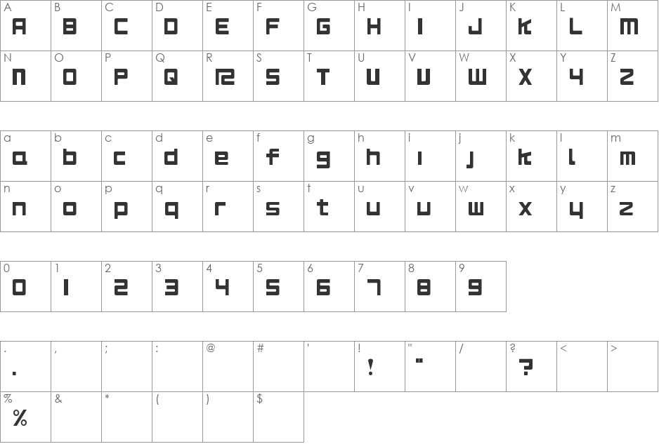 RS125 Original font character map preview