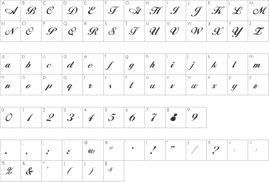 RSAlison font character map preview