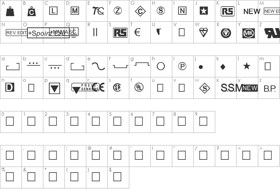 RSAUS10 font character map preview