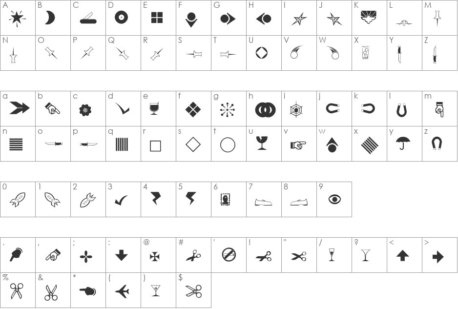 RsbillsDng font character map preview