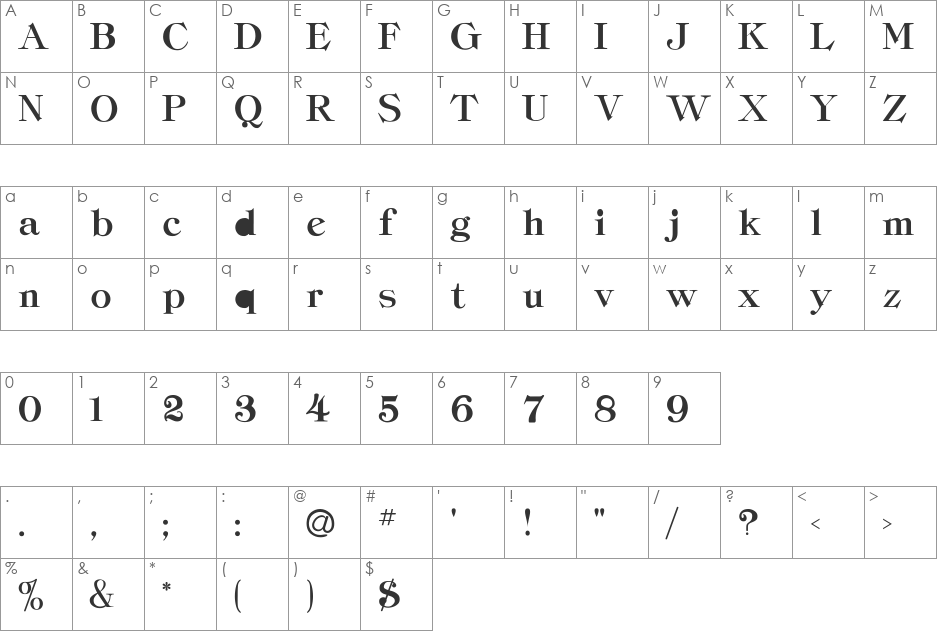 RSClassicaHeavy font character map preview