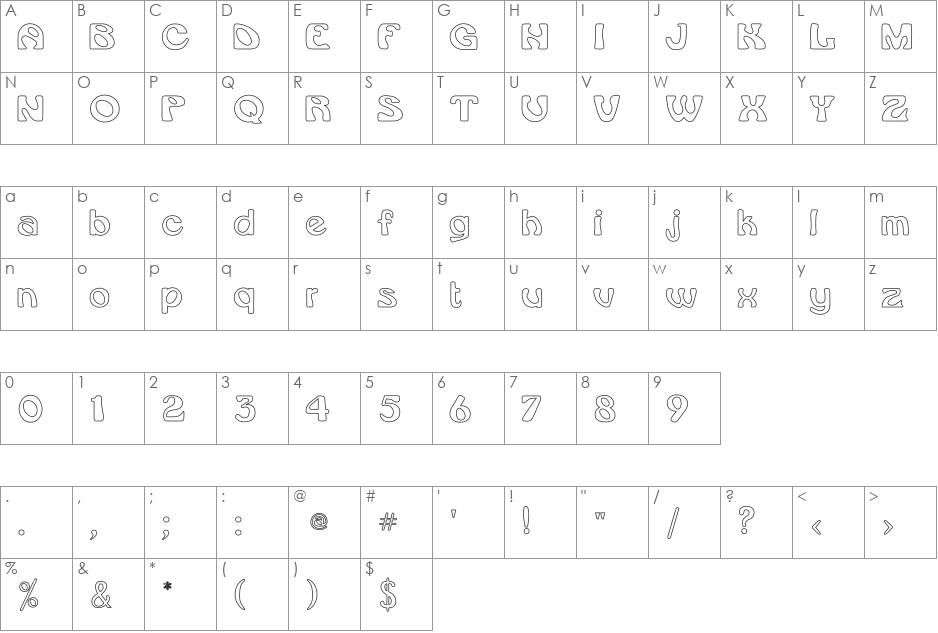 Rsdaytona Hollow font character map preview