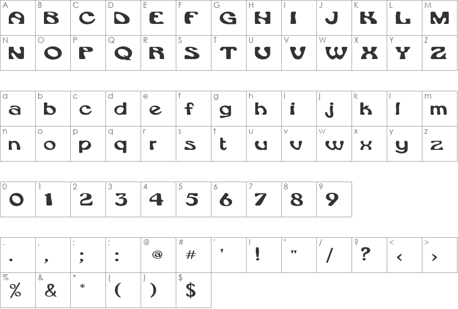 Rsdaytona Wd font character map preview