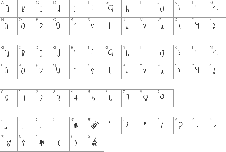 BananasInPajamas font character map preview