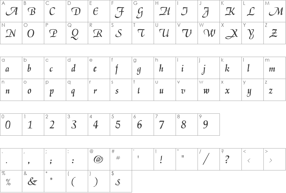 RSElGarrett font character map preview