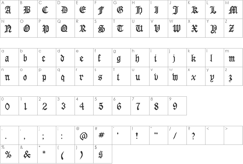 RSLaserLondon font character map preview