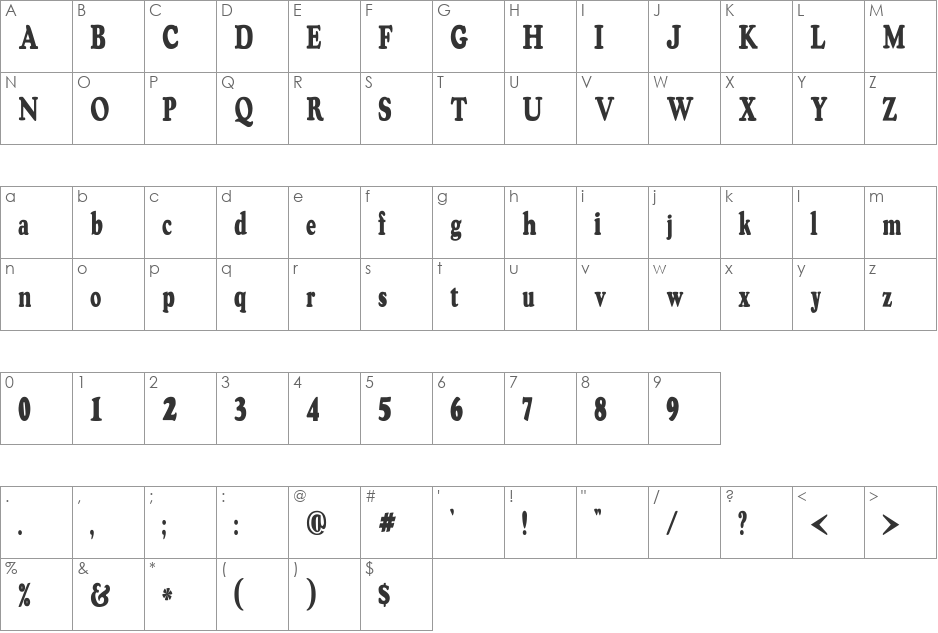 RSOswaldGrey Cn font character map preview