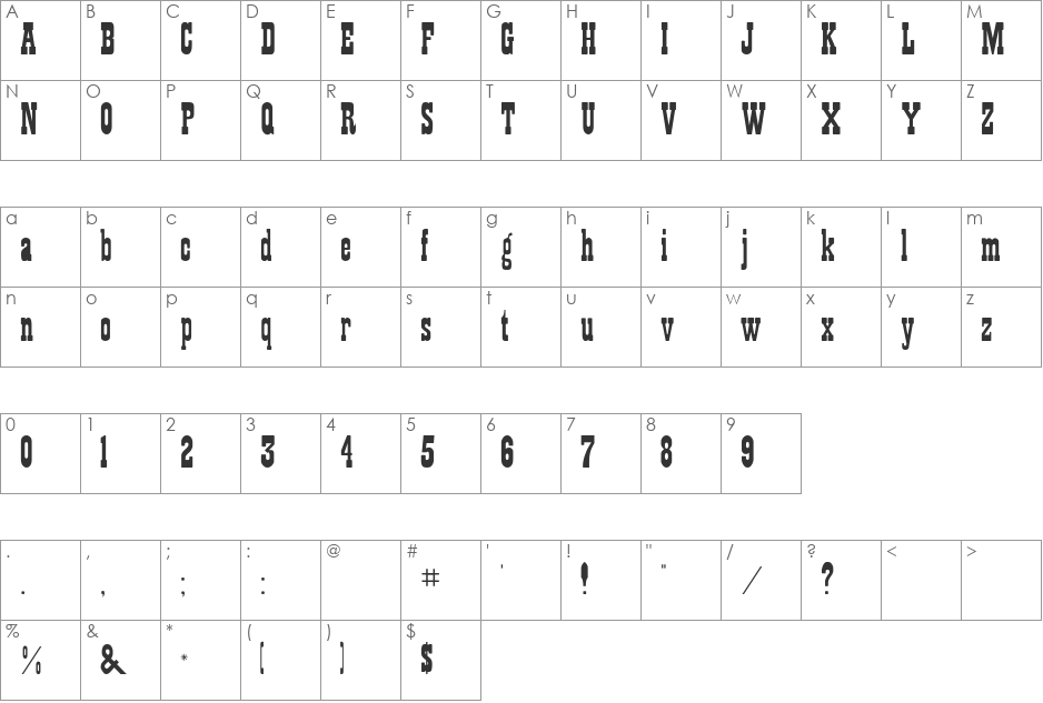 RSPlaybill font character map preview