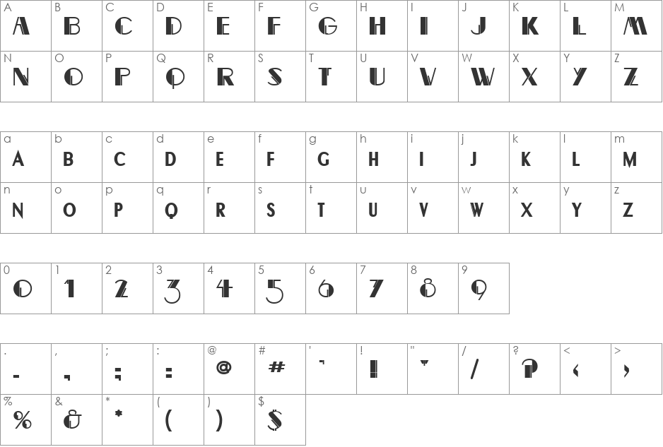 Banco font character map preview