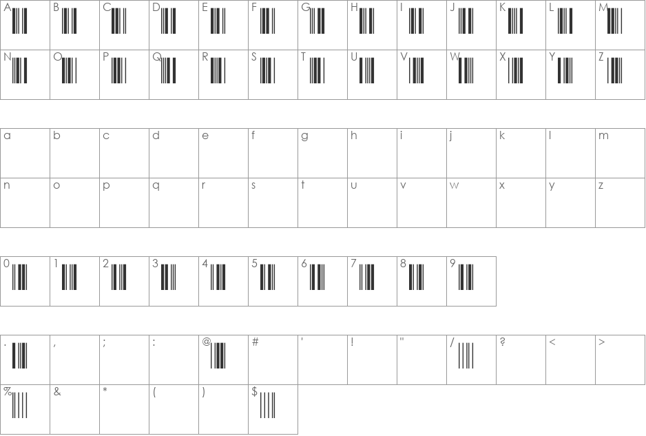 RSWide39 font character map preview