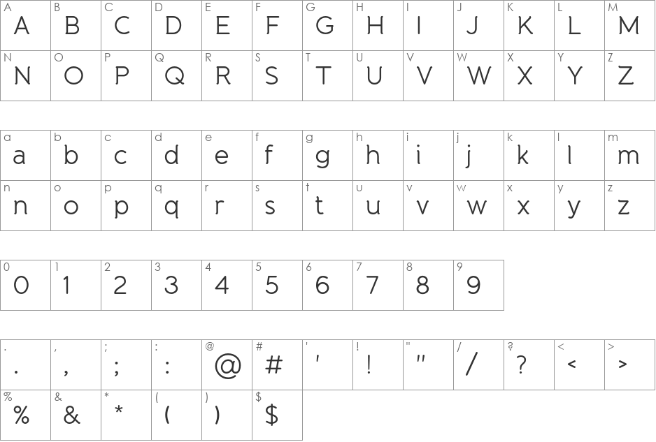 Banda Regular font character map preview