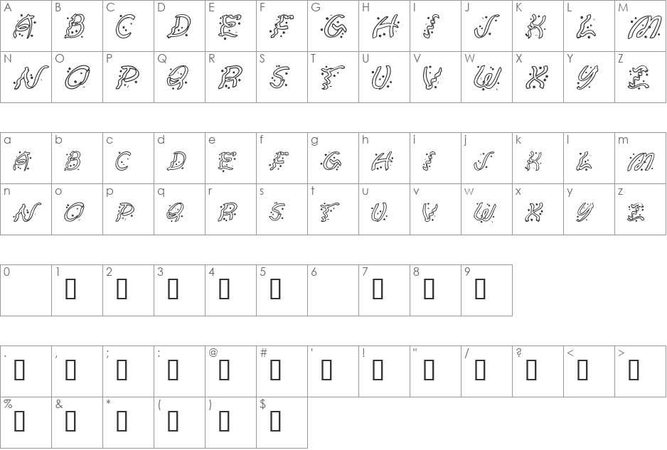 Ruban Extravaganza font character map preview
