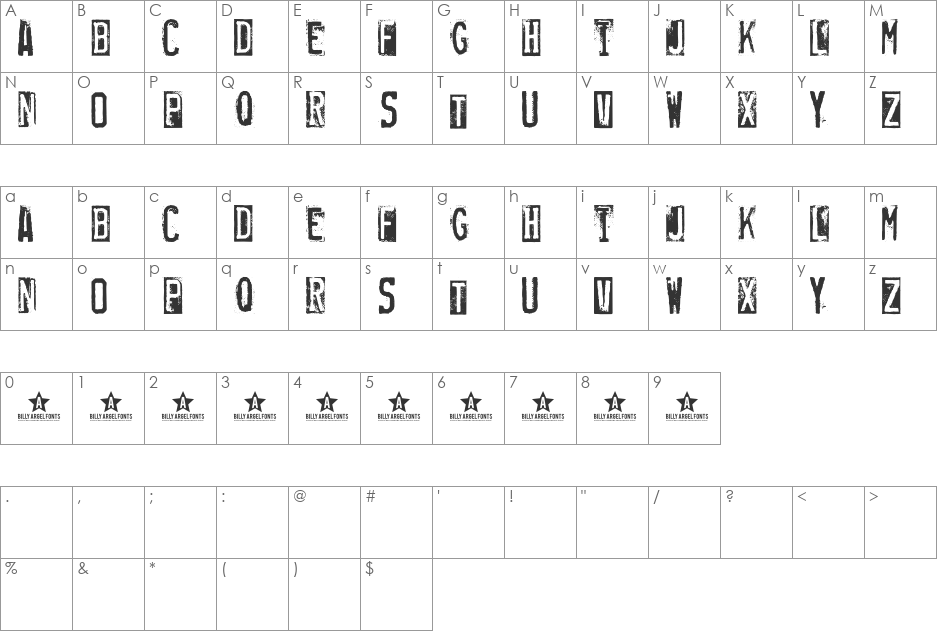 RUBBER STAMP font character map preview