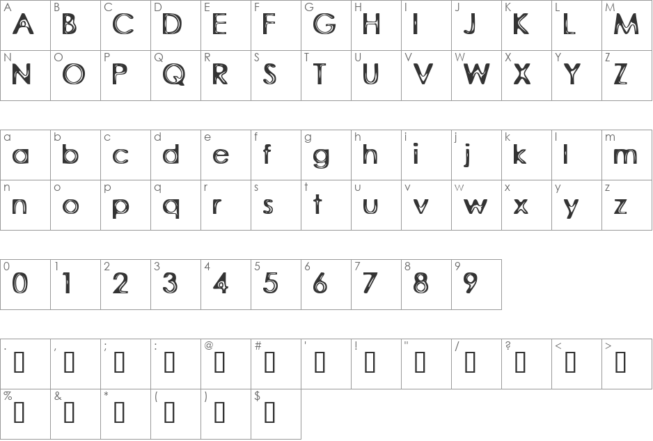 Rubber Walls font character map preview