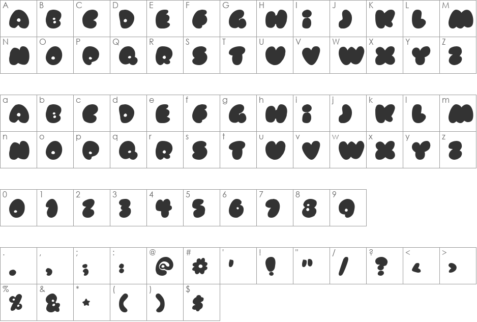 Rubberneck font character map preview