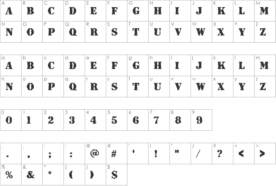 RubberStaSolT font character map preview