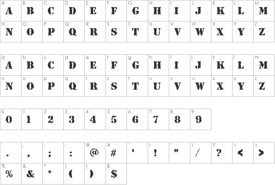 RubberStaT font character map preview