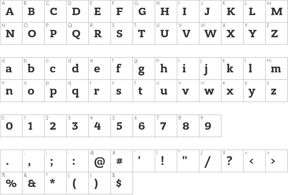 Bandera Pro font character map preview