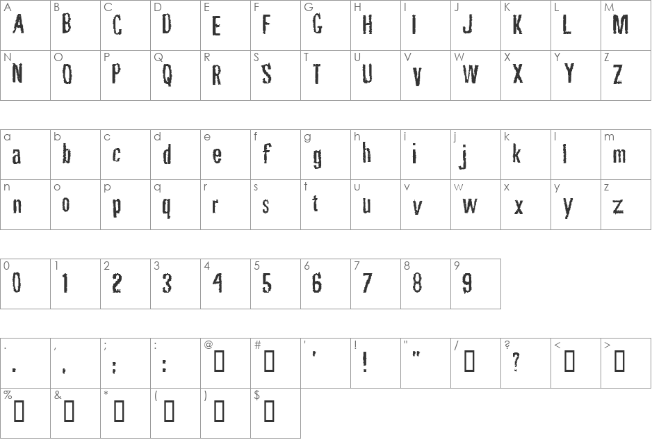 Rubbing Font font character map preview