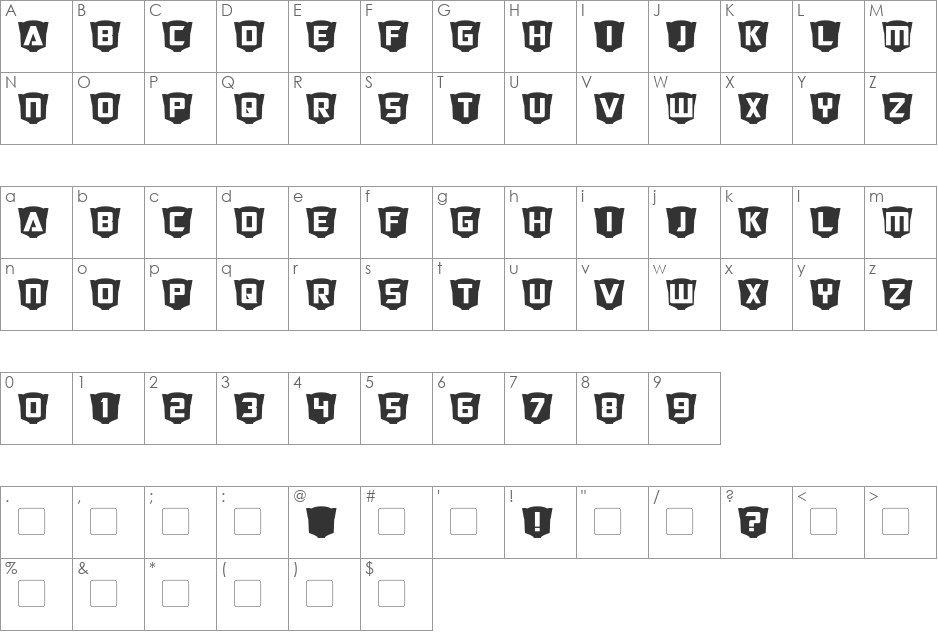 RubCaps Cybertron font character map preview