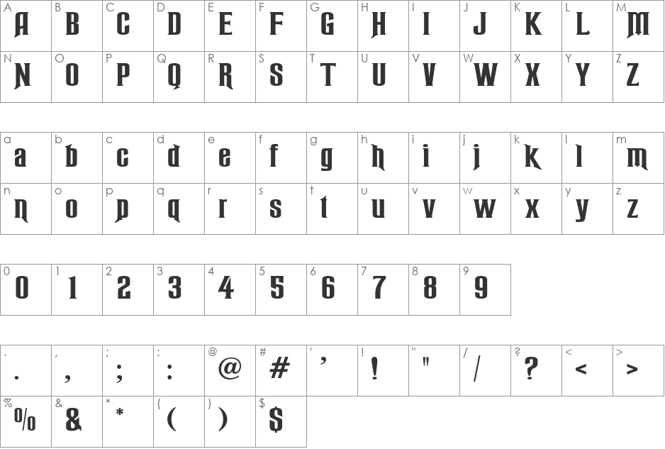 Ruben font character map preview