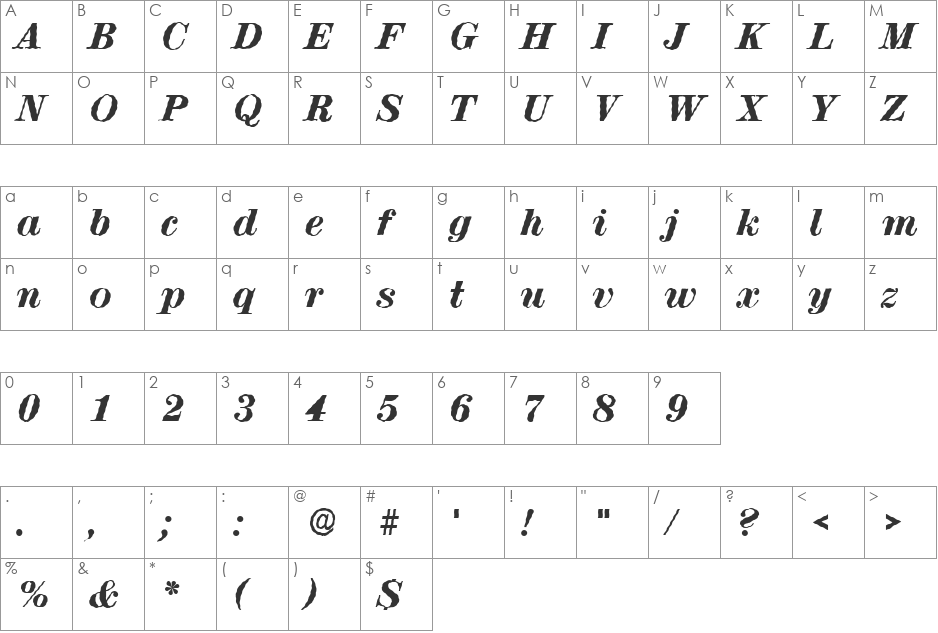 RubyScriptWobbleExtrabold font character map preview