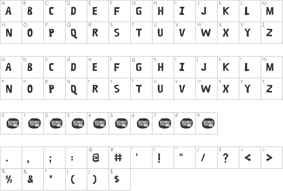 RUDA font character map preview