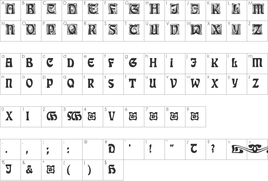 Rudelsberg font character map preview