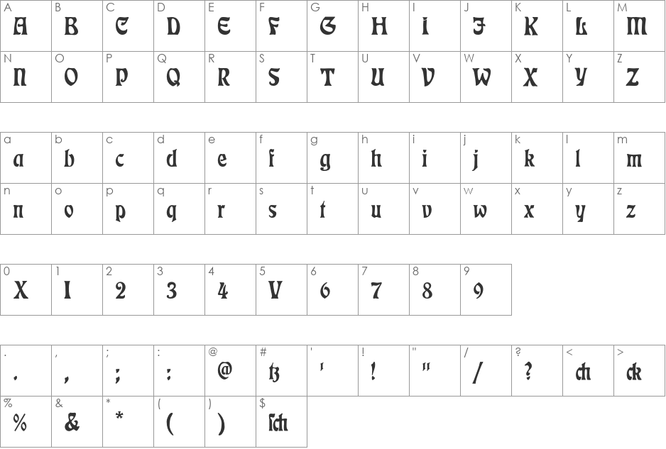 Rudelsberg font character map preview