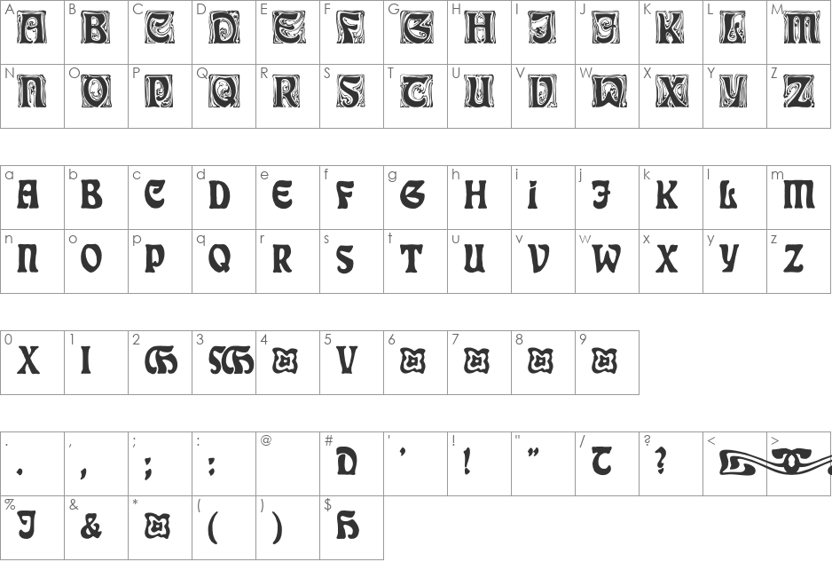 Rudelsberg-Initialen font character map preview