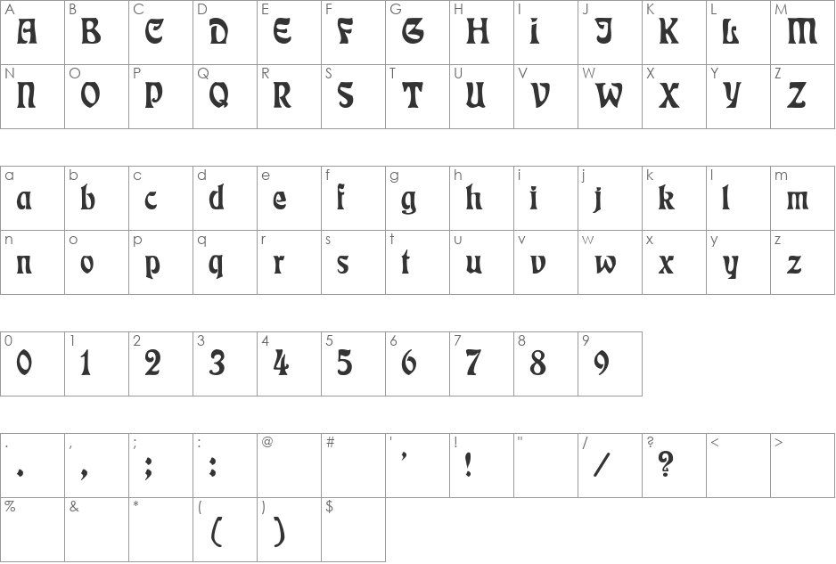 Rudelsberg-Normal font character map preview
