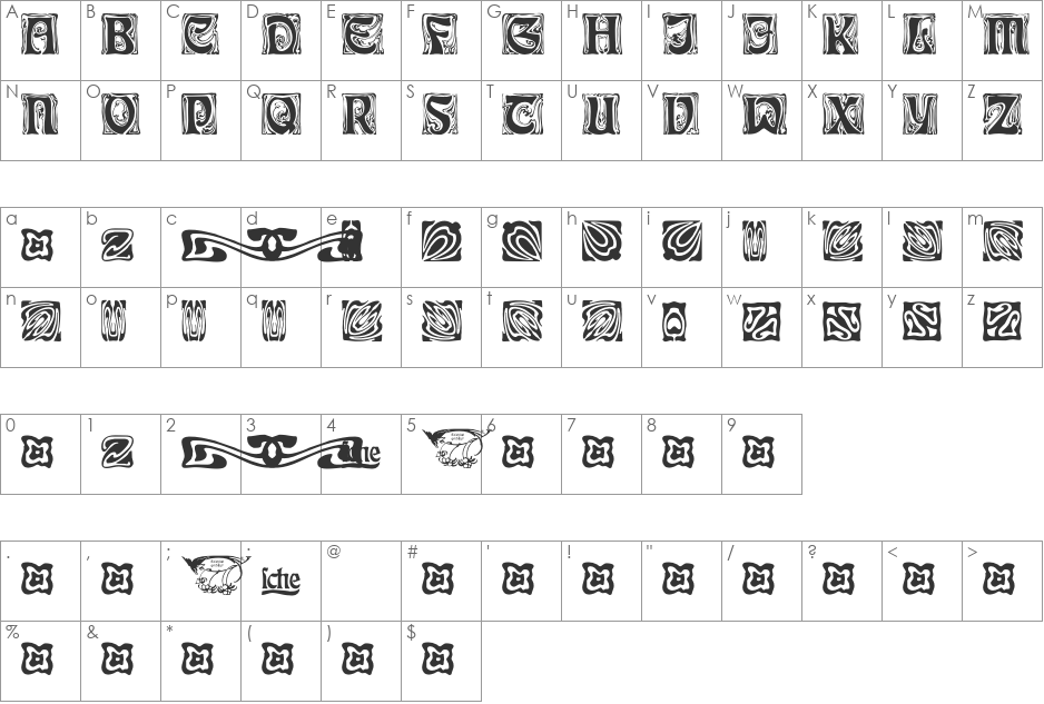 Rudelsberg-Schmuck font character map preview