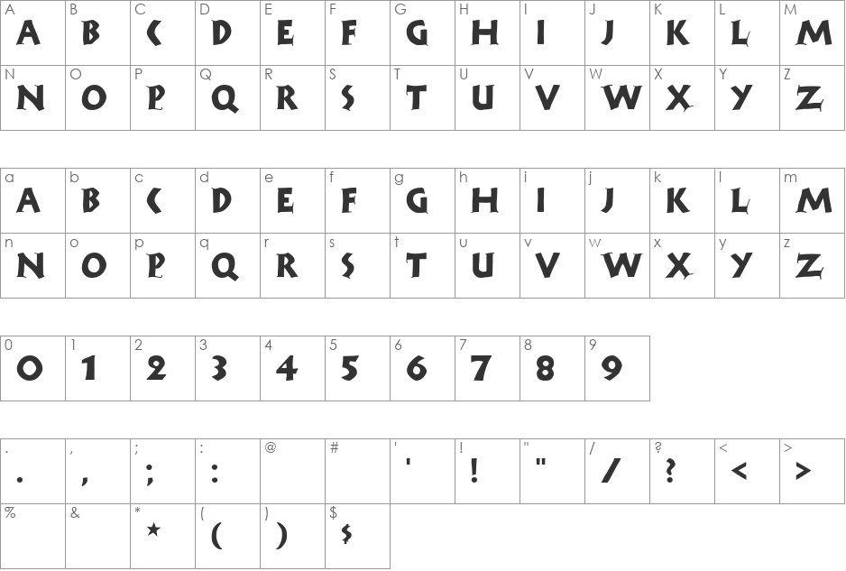 Rudolf font character map preview