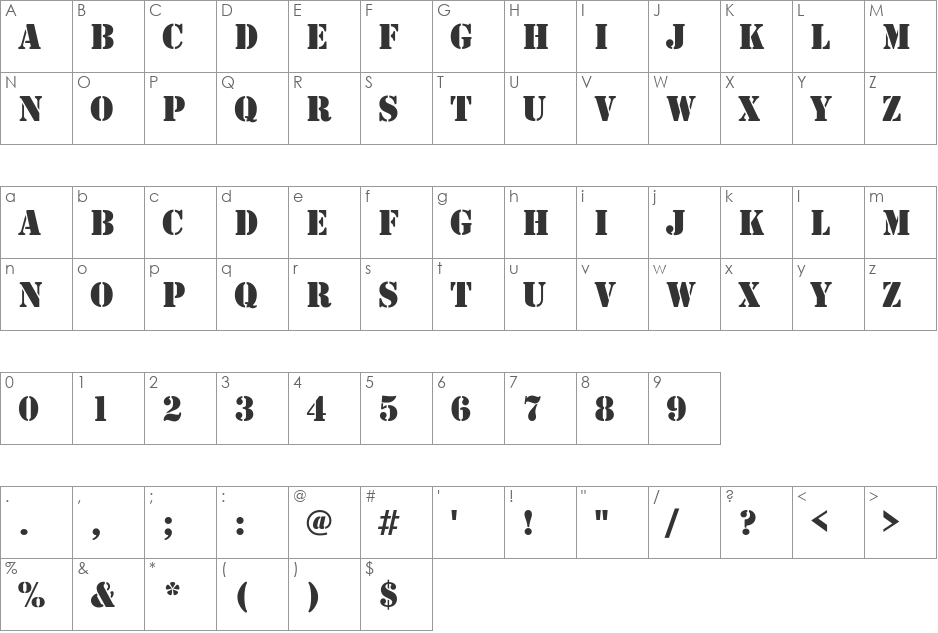 Rudy font character map preview