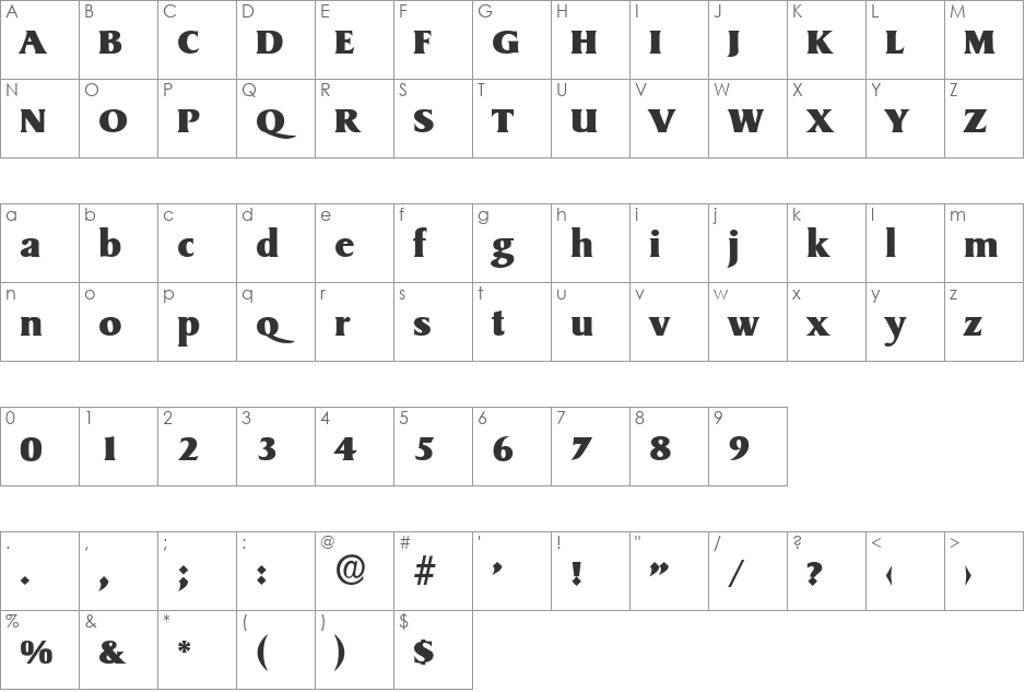 RudyBecker-Heavy font character map preview