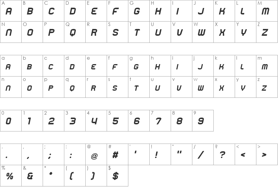 Rueck font character map preview