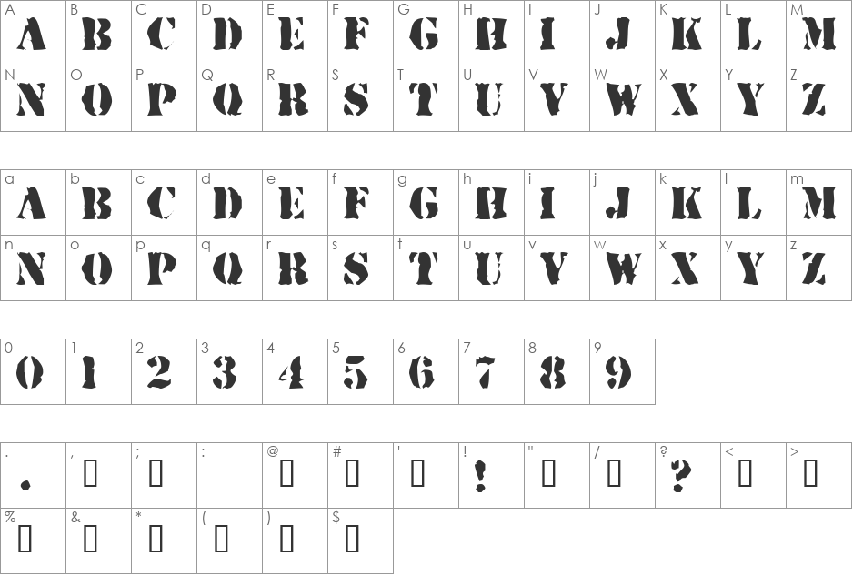 Rugged Stencil font character map preview