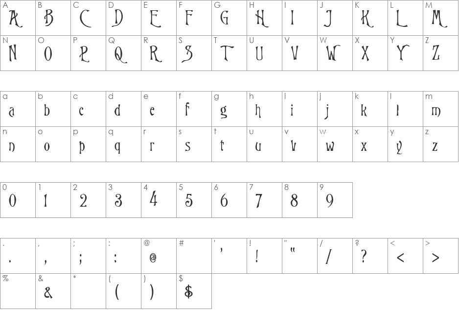 Rugklacht J font character map preview