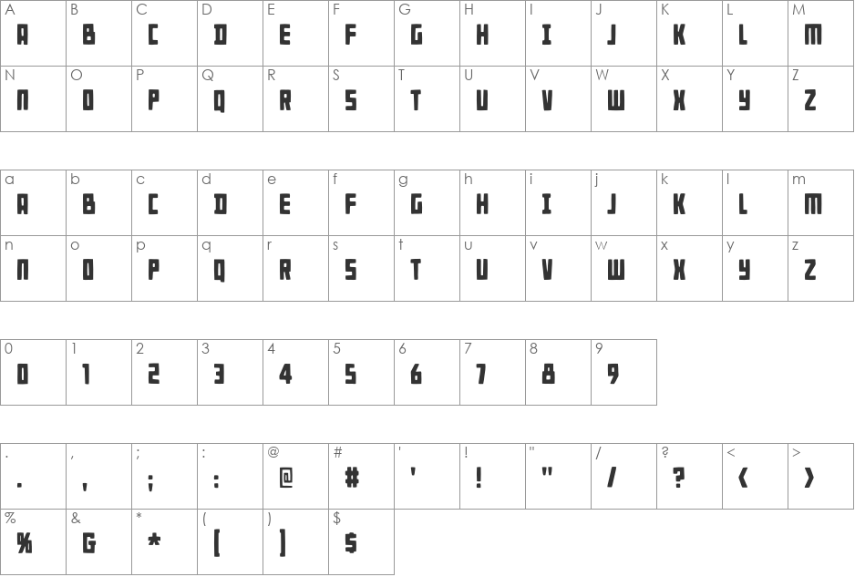 Rugsnatcher DEMO font character map preview