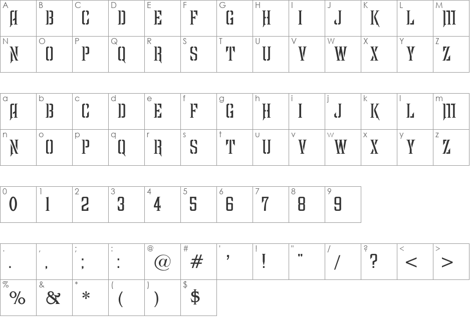 RuinedC font character map preview