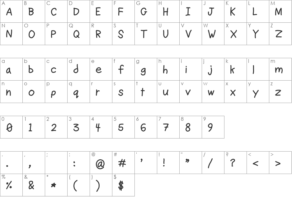 Ruji's Handwriting Font v.2.0 font character map preview