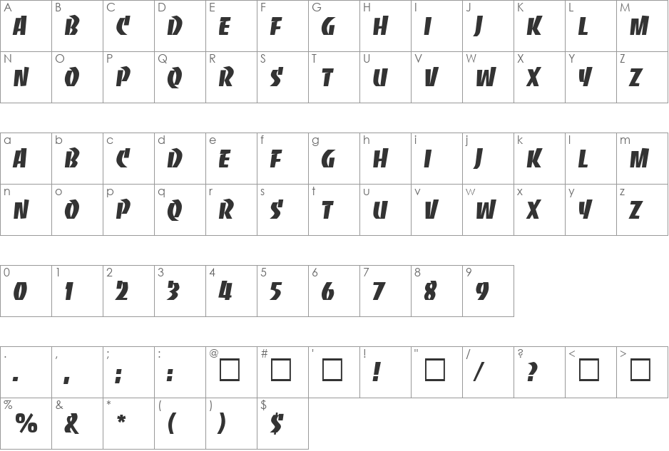 Bandit DB font character map preview