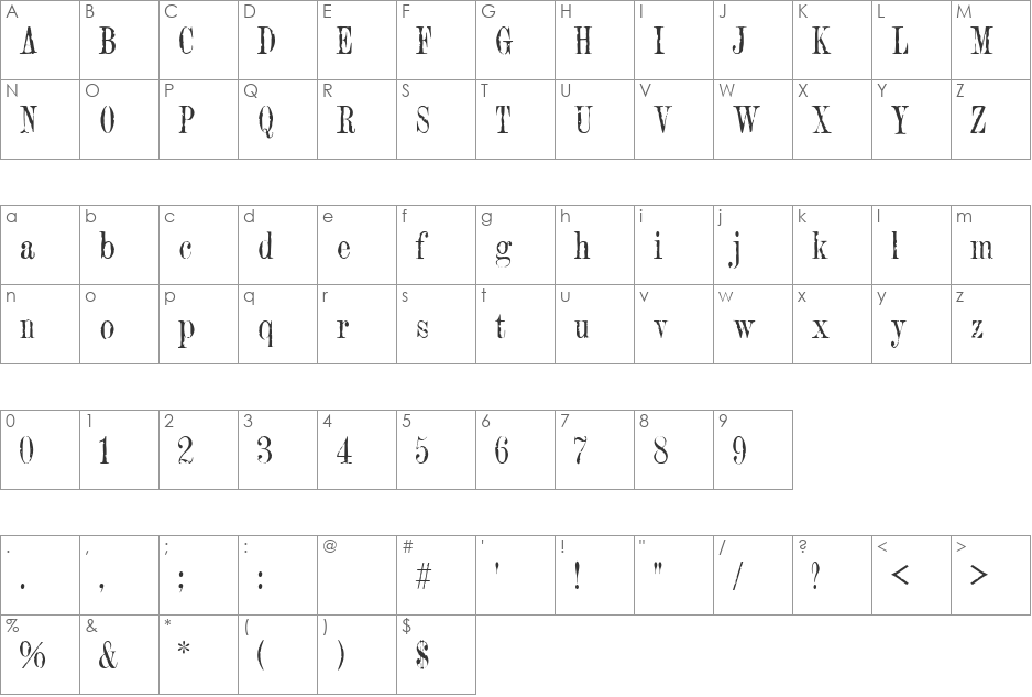 RumpledRoman font character map preview