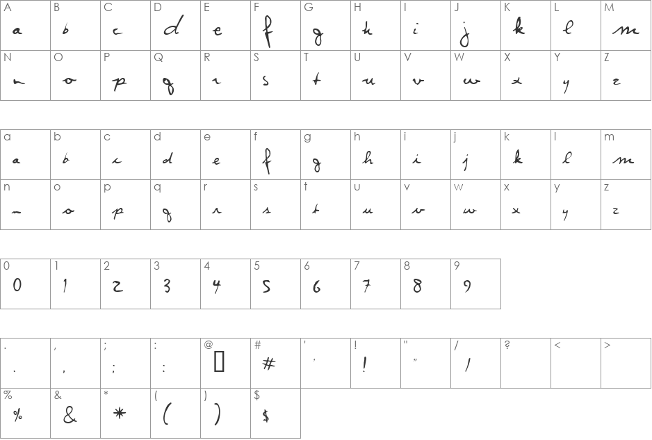 Runaway font character map preview