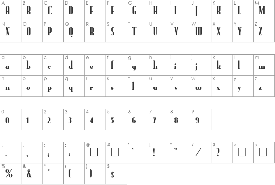 Rundfunk font character map preview