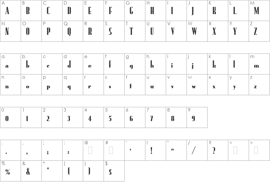 Rundfunk font character map preview
